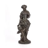 Bronze figure group of a lady and cherub, unsigned, 32cm high Condition: surface dust, dirt and