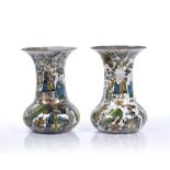 Pair of Regency glass decalcomania vases decorated overall with chinoiserie figures, 22cm high