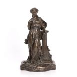 Bronze figure group of a classical maiden on shaped marble plinth, marked 'Carie' to the base,