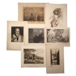 Group of unframed prints including after J A McNeill Whistler 'Whistler's mother' 38cm square, after