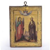 Icon Greek, 19th Century depicting an angel and saint, 22.5cm x 17.5cm Condition: slight wear,