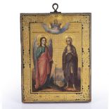 Icon Greek, 19th Century depicting an angel and saint, 22.5cm x 17.5cm Condition: slight wear,