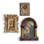 Two miniature Florentine frames and a miniature copy of The Rubaiyat of Omar Khayyam, larger frame