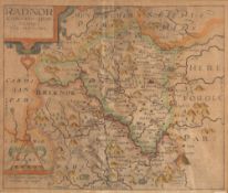 Four maps 'Radnor' engraved by Christopher Saxton and William Kip, 28cm x 32cm, Herman Moll '