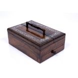 William IV desk or pen box rosewood, with mother of pearl inlay, with fitted interior containing two