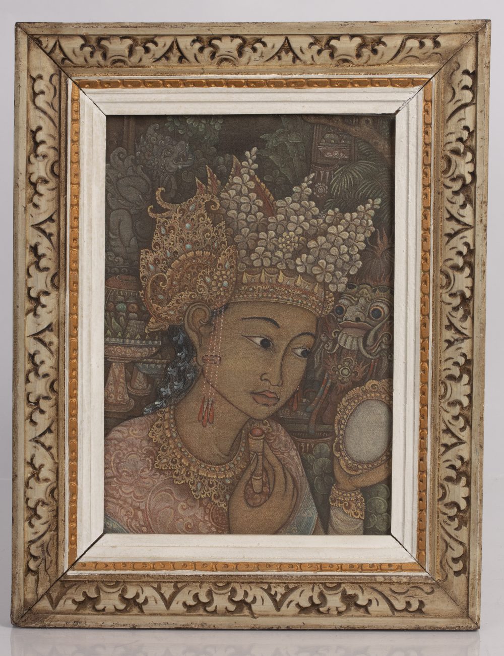 Nyoman (Balinese school) head of a girl, oil on canvas, inscribed verso, in a carved frame, 26cm x - Image 2 of 3