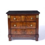 Mahogany and marble top commode French, 19th Century, with fitted drawers, pillar sides and gilt