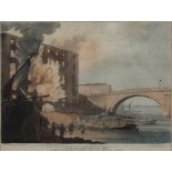 After John William Edy (1760-1820) A View of Albion Mill on Fire, aquatint in colours, published