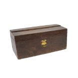 Oak coaching box 19th Century, with compartmented interior and sunk brass handle with original label