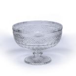Cut glass centre bowl probably Irish, with facet and fluted banding, 27.5cm diameter, 20.5cm high