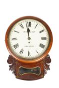 Drop dial wall clock late 19th Century, the painted enamel dial with Roman numerals, marked