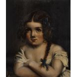 Late 19th Century English School portrait of a young girl, oil on paper, unsigned, 40cm x 33cm