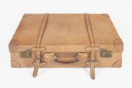Leather motoring case with straps and original dust cover 1920s, 67cm x 43cm Condition: generally