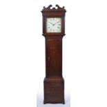 Country oak longcase clock with painted dial marked Miller, 30 hour movement, in a plain case with