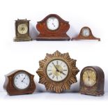 Group of mantel and other clocks including Edwardian chinoiserie, Smith's wall clock (6)