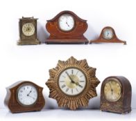 Group of mantel and other clocks including Edwardian chinoiserie, Smith's wall clock (6)