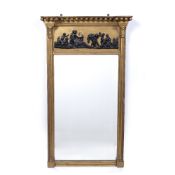 Gilt pier glass Regency, with painted black classical frieze and reeded column side pillars, 60cm