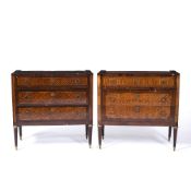Pair of inlaid small commodes Italian, each with parquetry inlay and gilt ring handles on fluted