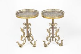 Pair of marble and gilt metal occasional tales with foliate supports terminating in putti, 30cm