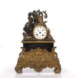 Henry Marc of Paris mantel clock Victorian, slate, gilt metal and bronze mounts, the white enamel