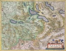 After Gerard Mercator (1512-1594) Coloured map of Lake Thun, Lake Zurich, Lake Lucerne, Argau,