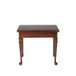 Mahogany rectangular tea table early 19th Century, with fold over top, plain frieze on pad feet,