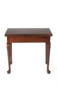 Mahogany rectangular tea table early 19th Century, with fold over top, plain frieze on pad feet,