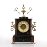 Mantel clock French, slate and marble with brass mounts, the white enamel dial with Arabic