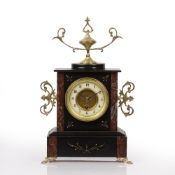 Mantel clock French, slate and marble with brass mounts, the white enamel dial with Arabic