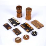 Collection of treen to include: Whist markers, two with original retailers labels to the reverse,