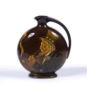 Doulton Dewars Scotch whisky jug one side with profile head of an American smoking a clay pipe