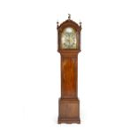 Mahogany longcase clock with arched brass and silvered dials by Christian Goddard of London,