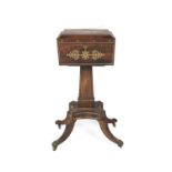 Rosewood and brass inlaid work table Regency period, with tapering column and four splayed supports,