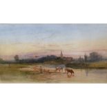 Attributed to Charles Rowbotham (1856-1921) 'Abingdon at Sunset' watercolour 51cm x 90.5cm. Painting