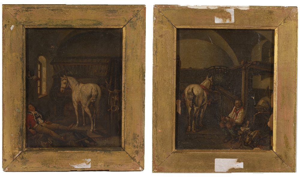 19th Century School Pair of naive interior scenes both signed oil on canvas 19 x 15cm (2). surface - Image 2 of 3