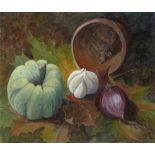 Frances Colquhoun (20th Century) Vegetable still life signed with initials (lower right) gouache