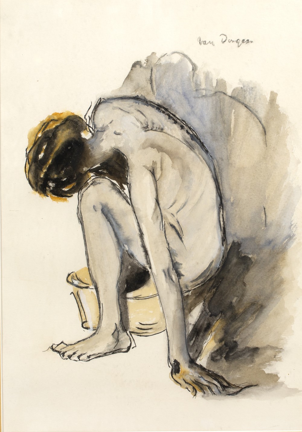 Manner of Kees Van Dongen (1877-1968) Kneeling figure bears signature (upper right) watercolour