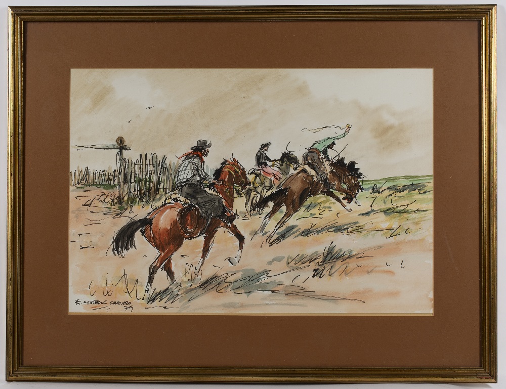 Enrique Castells Capurro (1913-1987) Cowboys on horseback, 1979 signed and dated pen, ink and - Image 2 of 3