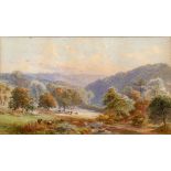 J. Barrett (19th Century) A river landscape with angler, 1879 signed and dated watercolour 33.5 x