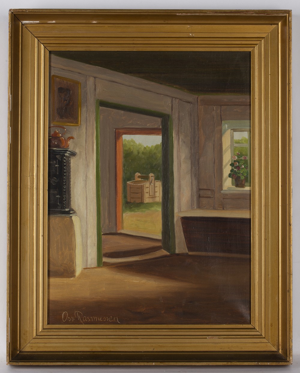 Osvald Rasmussen (1885-1972) Interior view looking through to a garden signed (lower left) oil on - Image 2 of 3