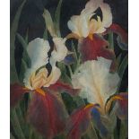 Julia Loken (20th Century) Irises signed watercolour 31 x 26.5cm. Good condition. Framed and