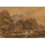19th Century English School Landscape with castle watercolour 37 x 53cm. Overall condition is
