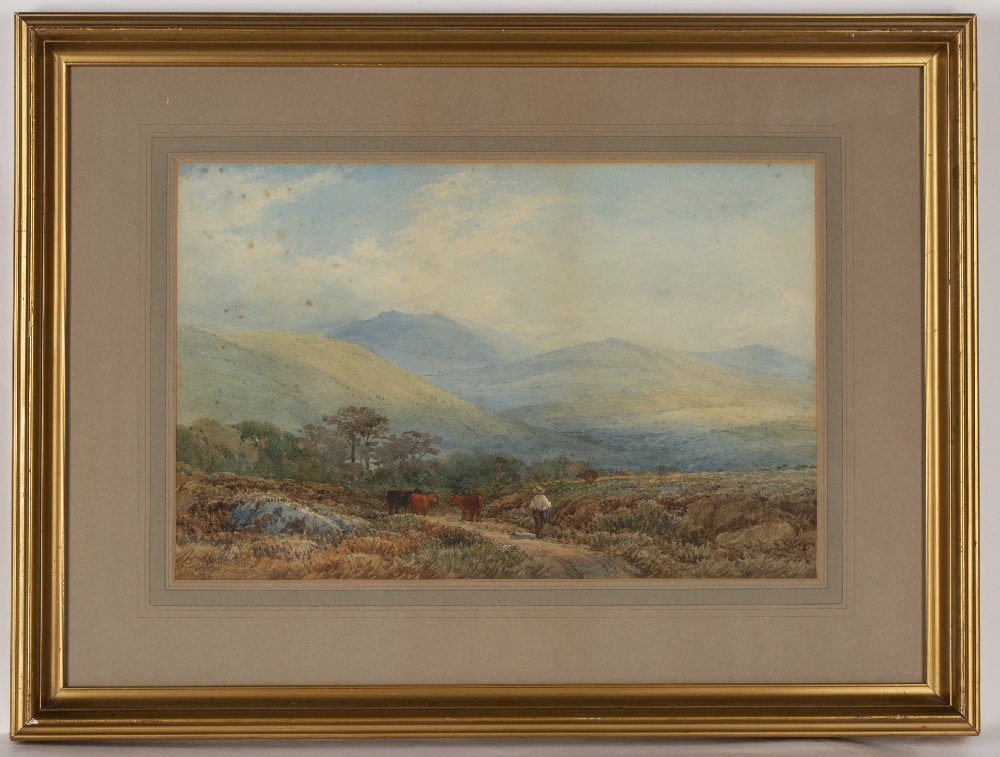 William Williams of Plymouth (1808-1895) A drover with cattle in a hillside landscape signed - Image 2 of 3