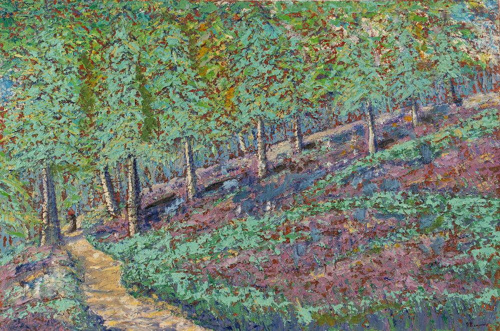 Paul Beauvais (b.1966) Woodland path signed (lower right) oils on canvas 50.5 x 76cm. Good