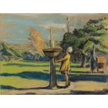 Philip Brown (20th Century) Woman standing by a fountain signed (lower right) pastels 23 x 29cm.