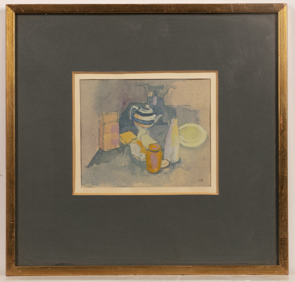 Charlotte Ardizzone (1943-2012) Striped teapot still life signed with initials (lower right) gouache - Image 3 of 3