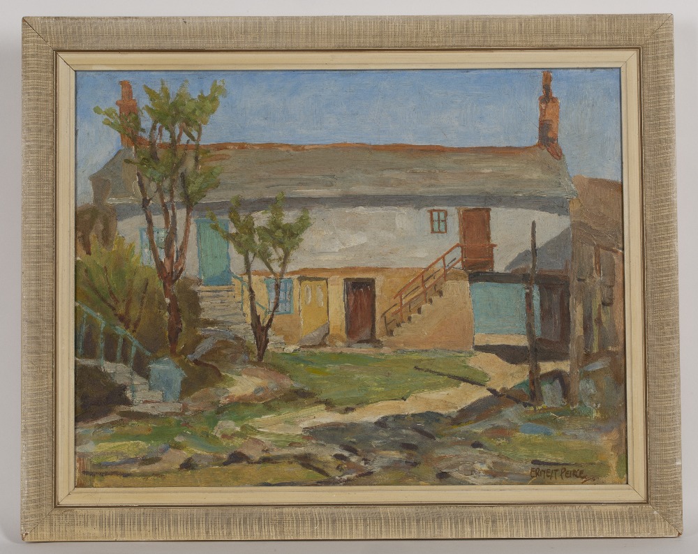 Ernest Peirce (20th Century Cornish School) Barn buildings signed (lower right) oil on board 30 x - Image 4 of 6