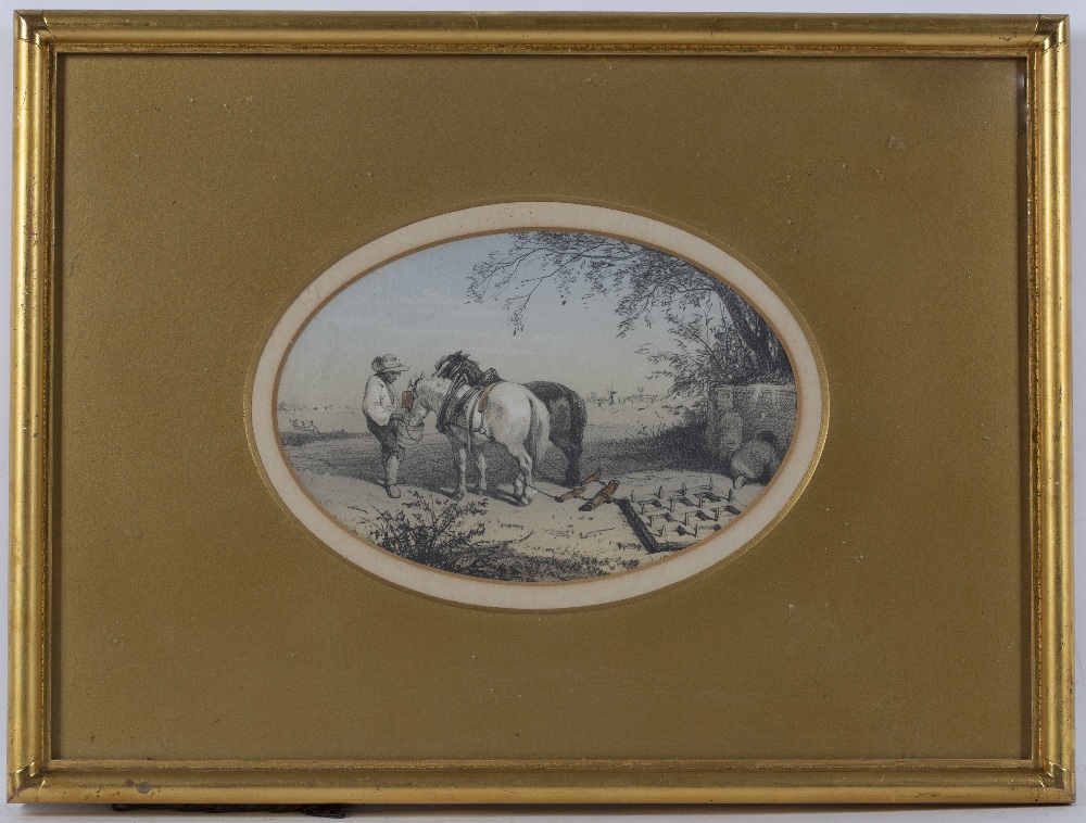 19th Century English School Pair of oval farm scenes pencil and watercolour 12 x 18cm (2). Both - Image 2 of 5