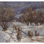 JANE LAMPARD (20TH CENTURY) 'Snow in the Brecons', signed, pastels, 20 x 21.5cm; and another - 'Ewes