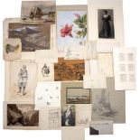 A folder of twenty three watercolours and drawings, 19th and early 20th Century, unframed (23)